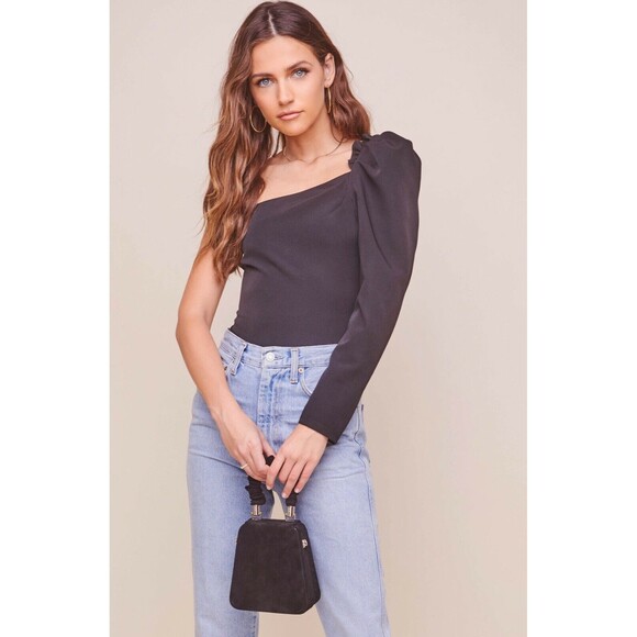 ASTR The Label Bodysuit NWT Black Isolde One Shoulder Womens Size L - Picture 2 of 9